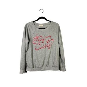 Crescent Stay Classy Grey Red Lightweight Casual Loungewear Sweatshirt Small